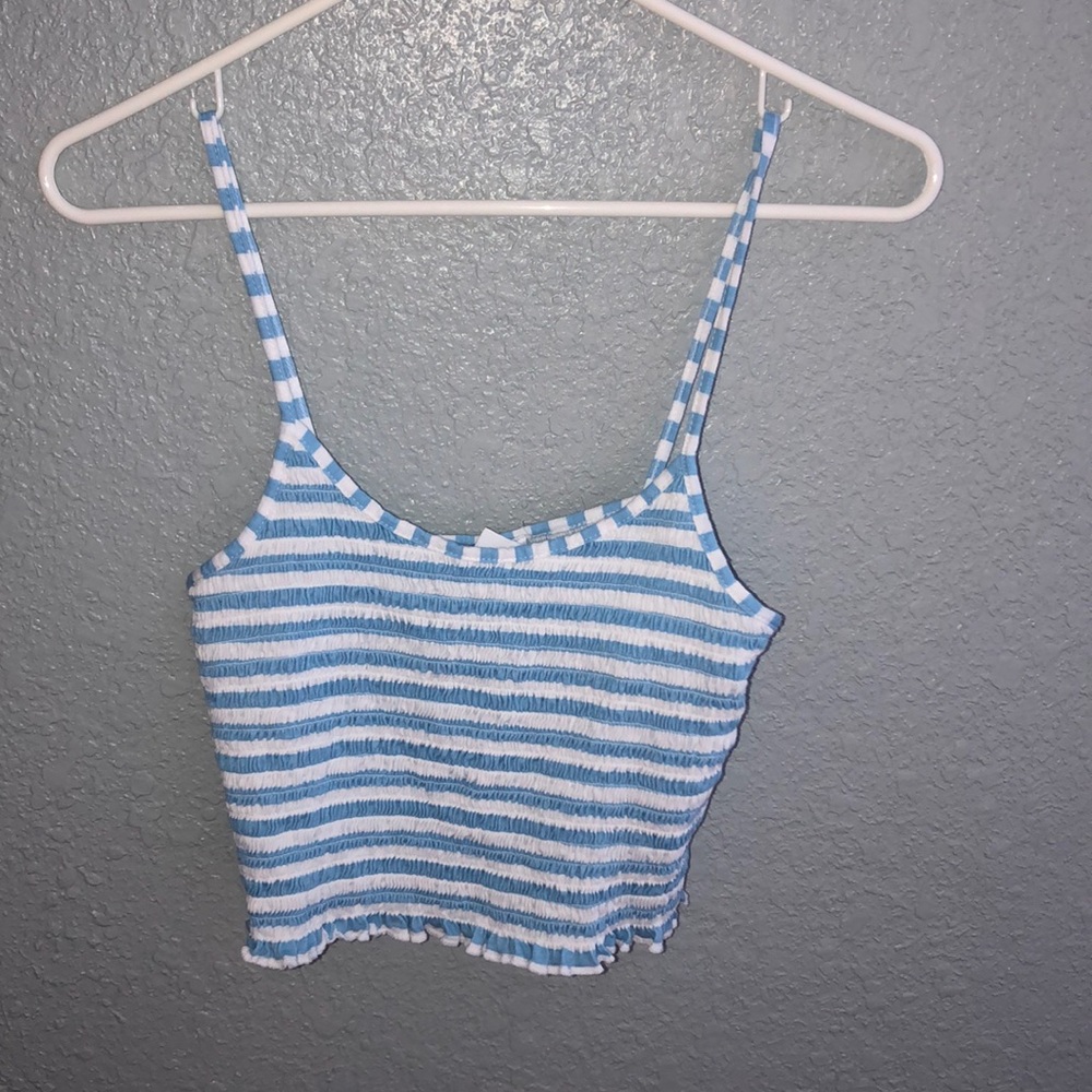 blue and white striped tank top